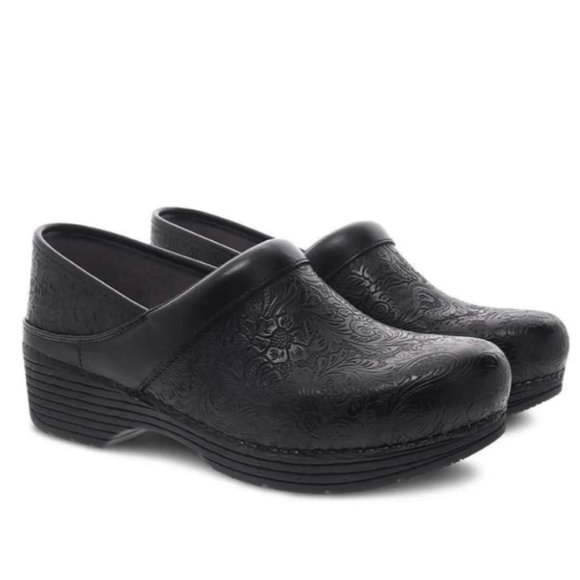 Dansko Shoes - DANSKO Black LT PRO Nursing Clog Shoes Floral Tooled